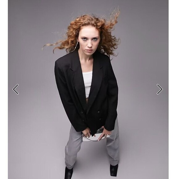 Topshop Double breasted black oversized blazer size 4 - Picture 13 of 14